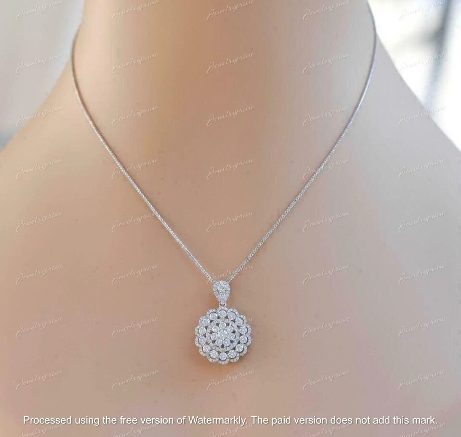3Ct Round Lab-Created Diamond Beautiful Flower Pendant 14K White Gold Finish