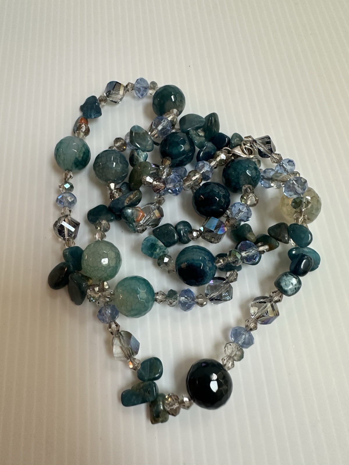 925 STERLING SILVER CLASP CHRYSOBERYL INDICOLITE STONES GREEN BLUE 34” NECKLACE