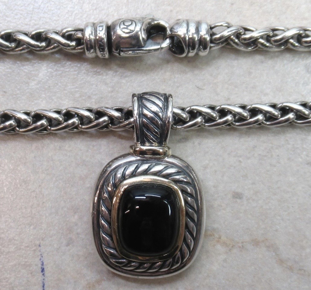 Authentic David Yurman Sterling Silver/ 14K Gold Black Onyx Pendant Necklace