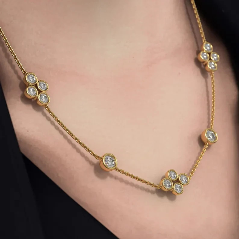 Best Seller ! Necklace For Bridal Round Natural Diamond GH – SI 14k Yellow Gold