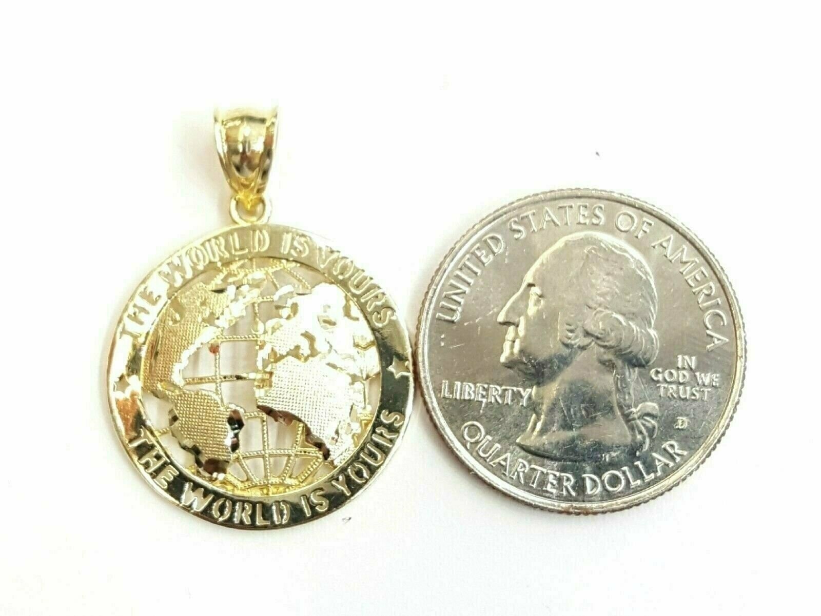 10k yellow gold round globe planet earth world map pendant jewelry 0.89″ 2.1g