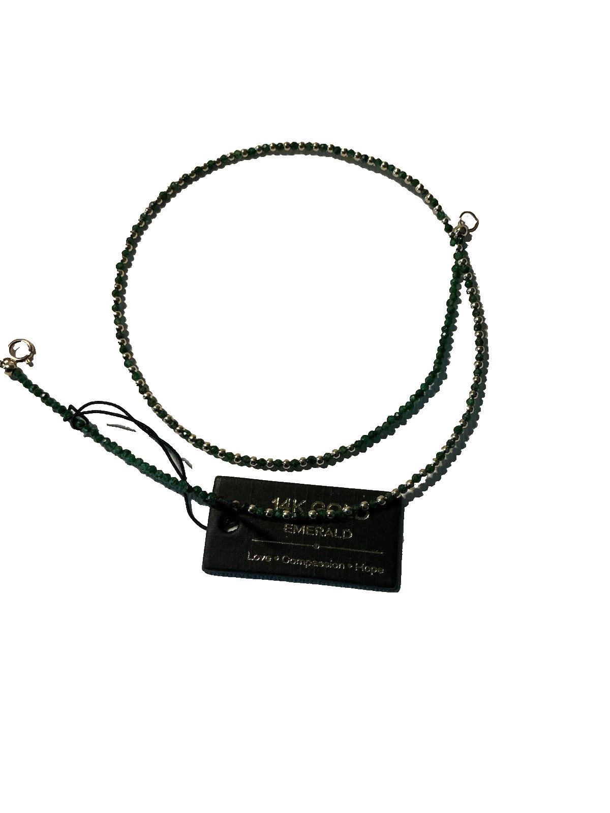14K SOLID YELLOW GOLD 2MM BEADS WITH DELICATE 2MM FACETED EMERALD NECKLACE