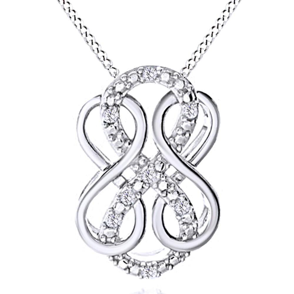 Infinity Pendant Necklace Natural Diamond 14K White Gold Plated 1/10 Ct