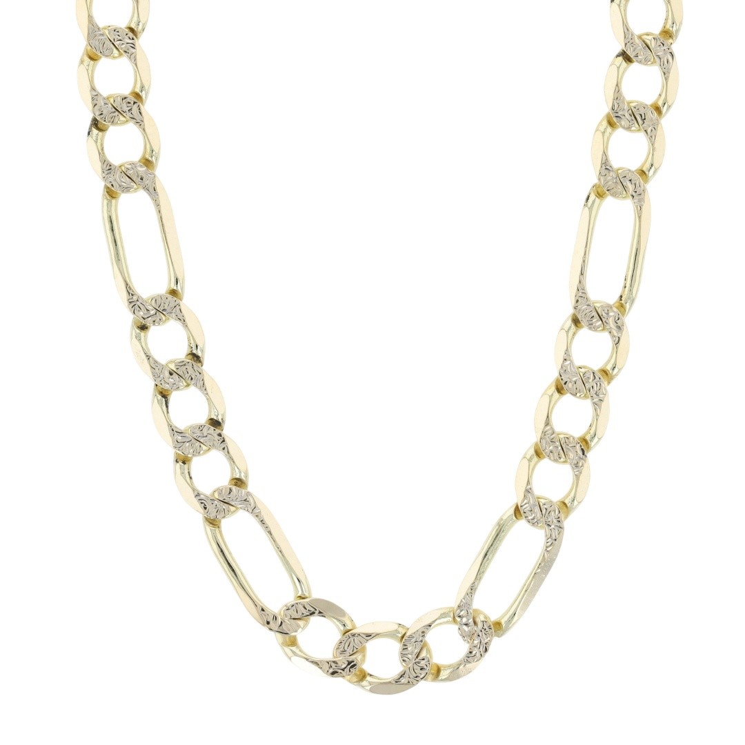7.4mm Textured Figaro Chain 23″ Necklace 14k Multi-Tone Gold Italy 35.69 Grams