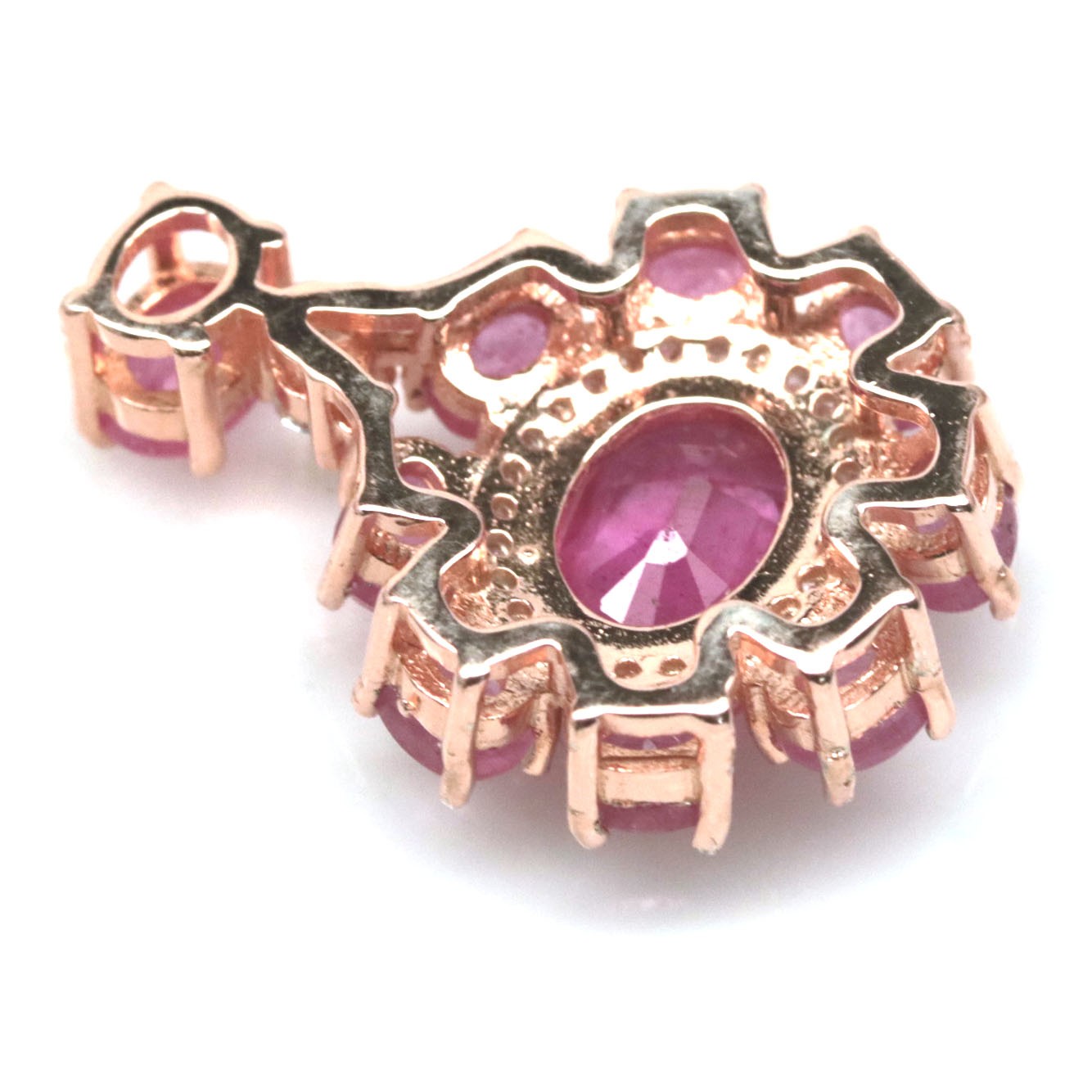 925 Sterling Silver 7 x 9 mm. Pink Ruby & White Zircon Statement Pendant