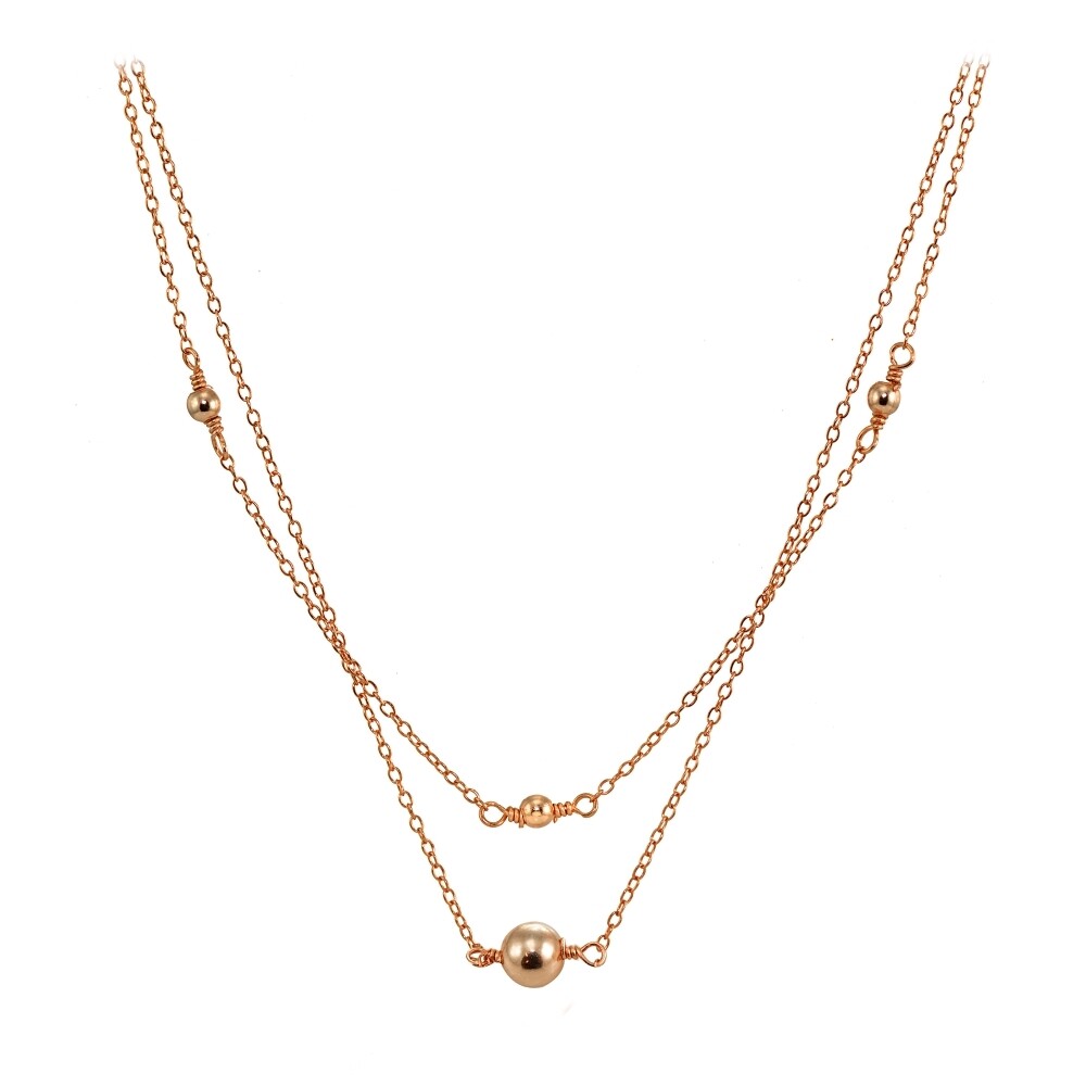 Polished Ball Layered Choker Necklace in Rose Gold Plated Sterling Silver