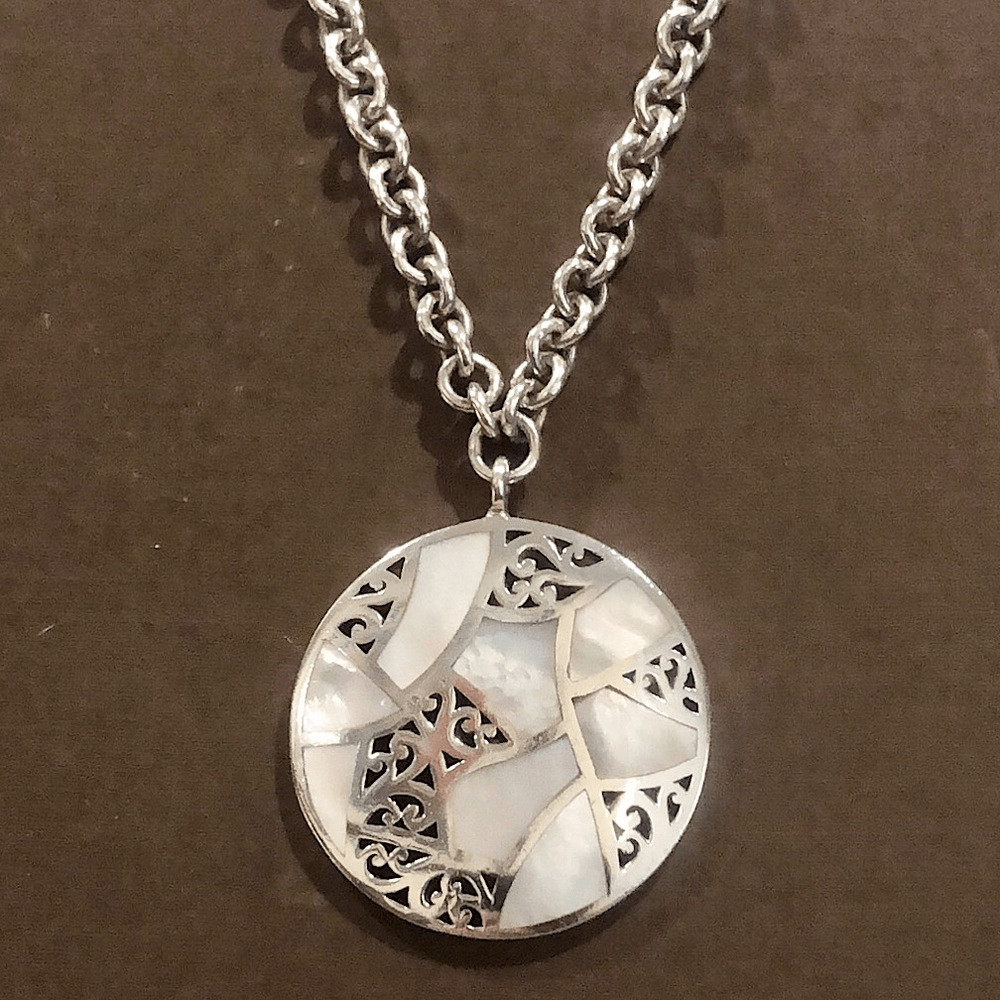 LOIS HILL Mother of Pearl Inlay Sterling Silver Cutout Pendant Toggle Necklace