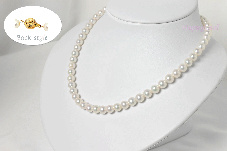 7-7.5mm Japanese Akoya Pearl white Necklace strand 14K gold 18″ June birthstone