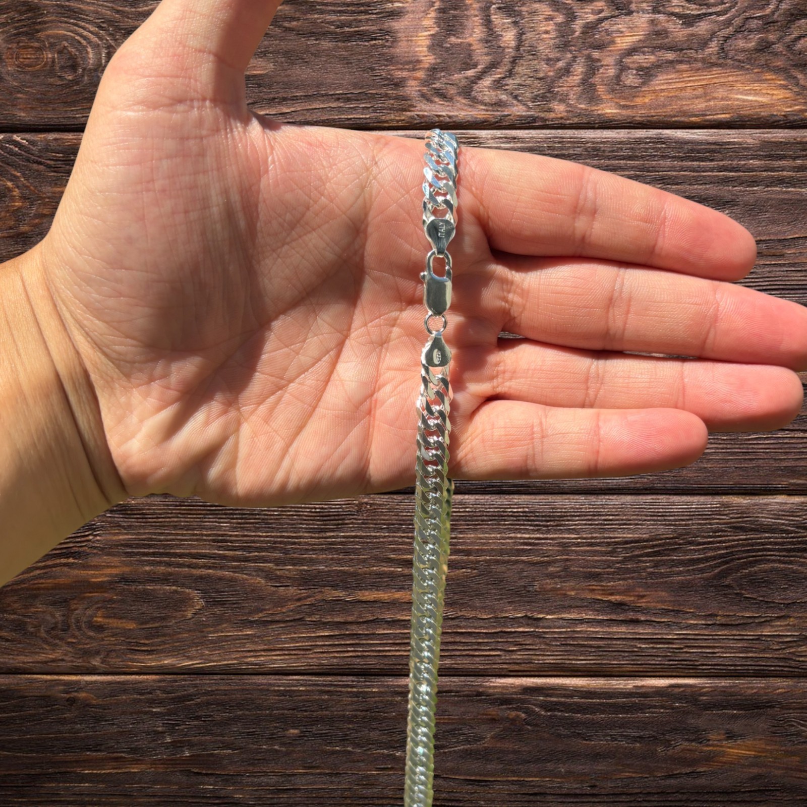 8mm Double Curb Link Chain Necklace – Solid 925 Sterling Silver MADE IN ITALY