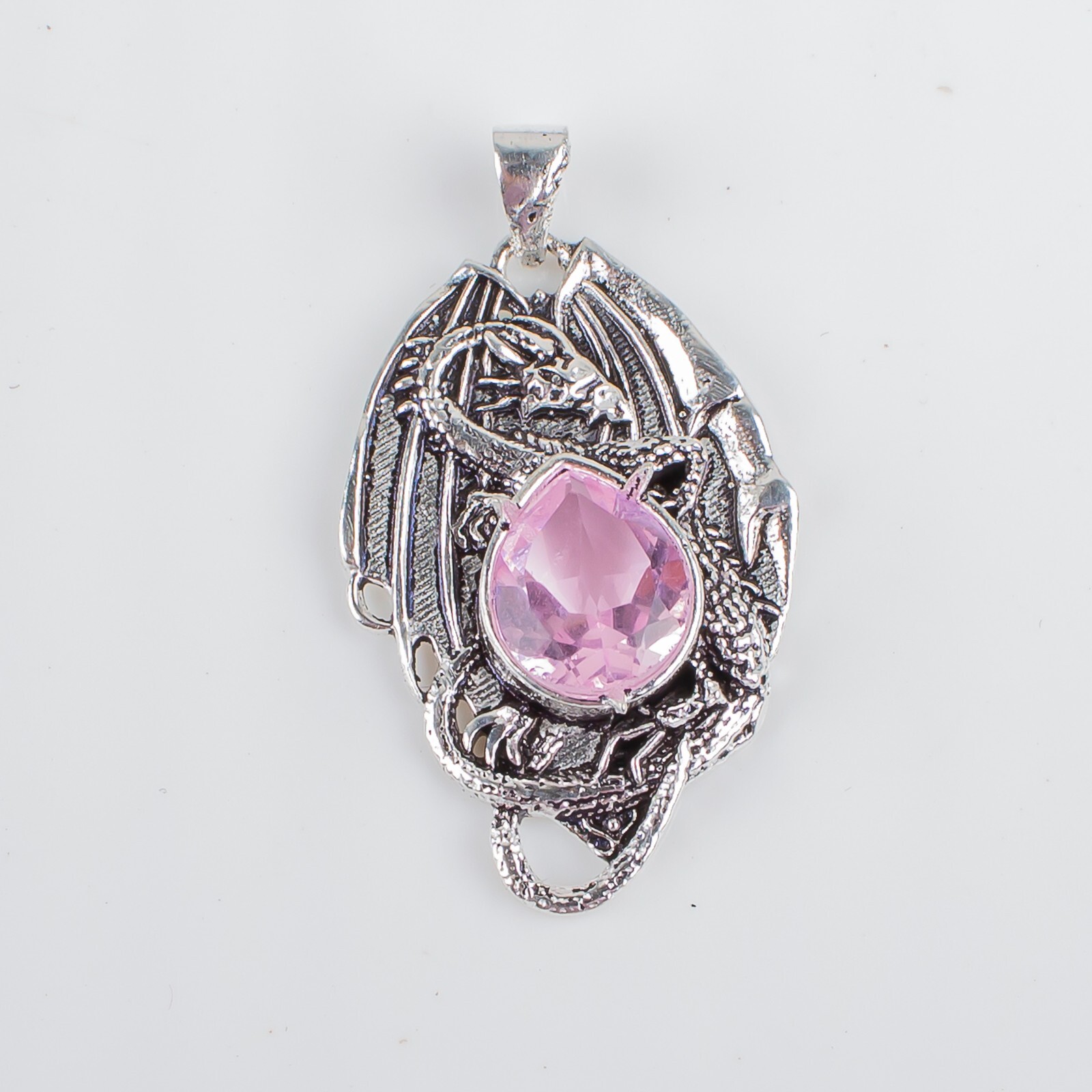 925 Sterling Silver Pear Morganite Gemstone Birthday Wife Boho Pendant Jewelry