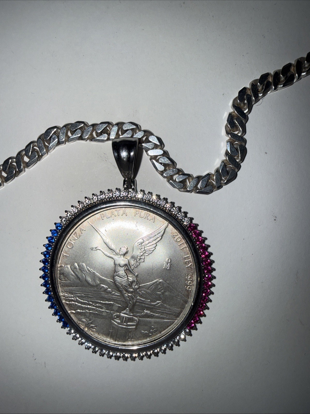 925 Sterling Silver Chain And Bezel with Mexico 1 oz Libertad Moneda Centenario