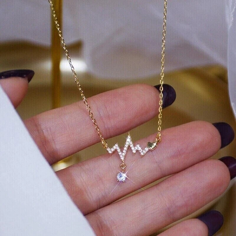 1.00Ct Lab Created Diamond Round Heartbeat Pendant 14K Yellow Gold Plated