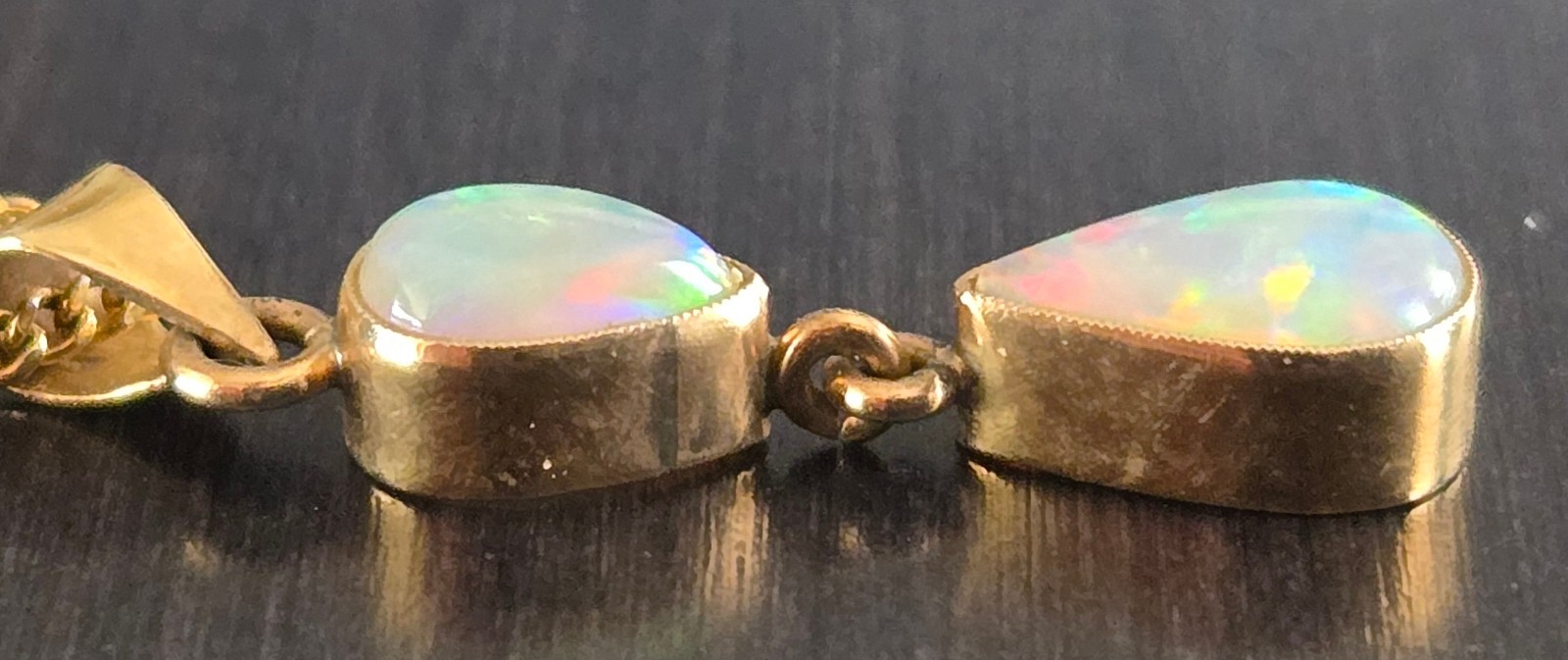 Vintage 10K Gold Genuine Australian Opal Double Drop Pendant Navy Provenance