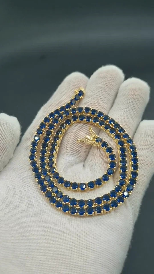 20TCW Round Cut Lab Created Blue Sapphire Tennis Necklace 14k White Gold Plated