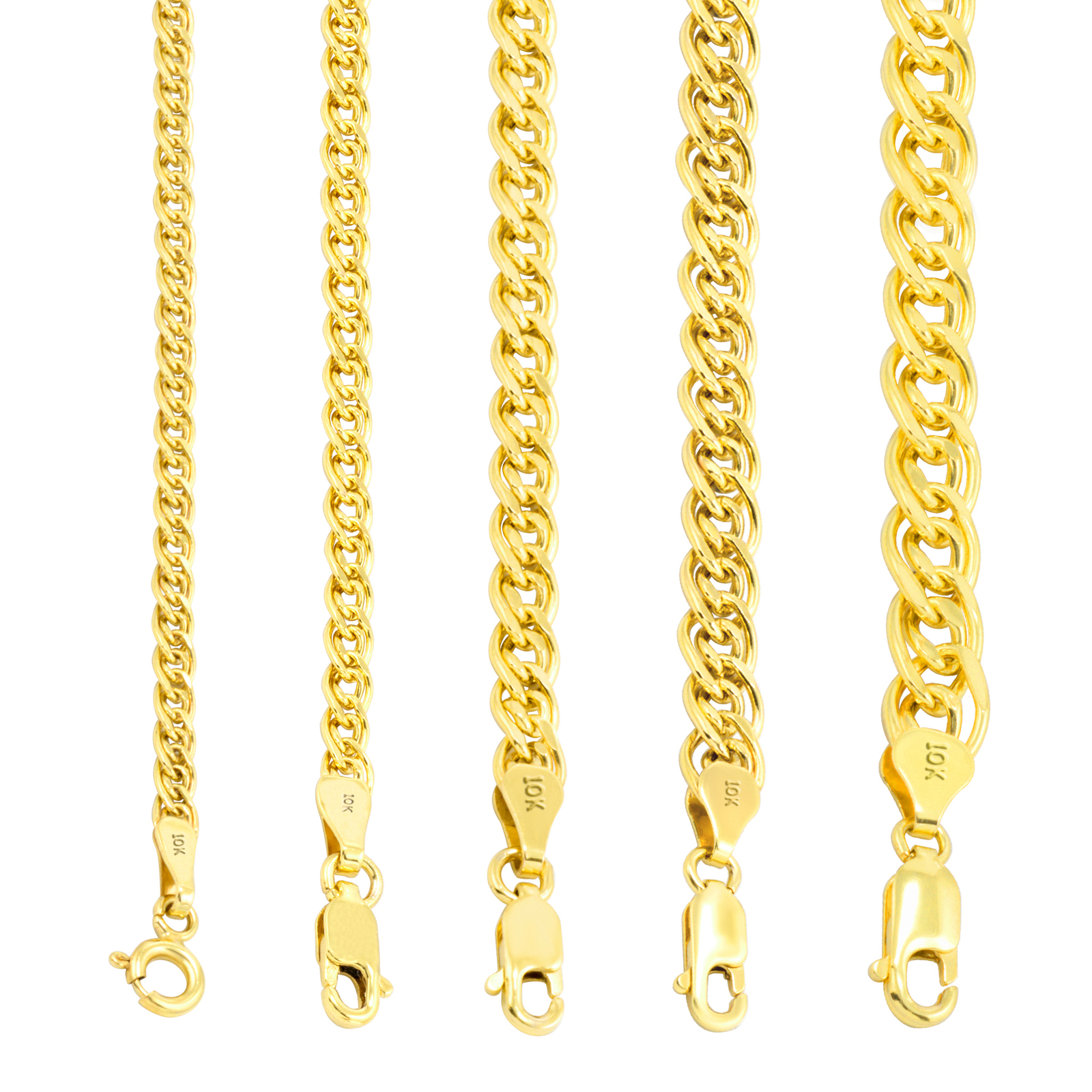 10K Yellow Gold 3mm-7mm Double Cuban Curb Link Chain Pendant Necklace 16″- 26″