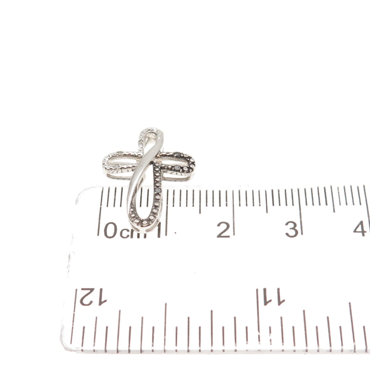 925 Sterling Silver Real Black & White Diamond Cross Mini Slide Charm Pendant