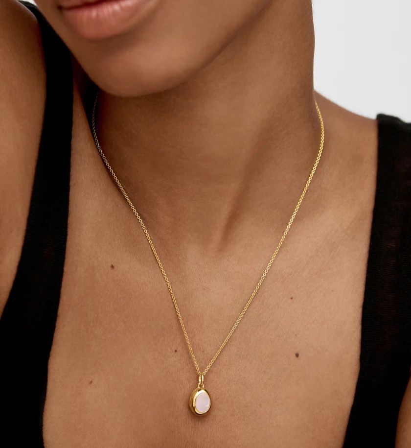MONICA VINADER 💎 Locket 18k Gold & Rose Quartz RRP £99 Pendant