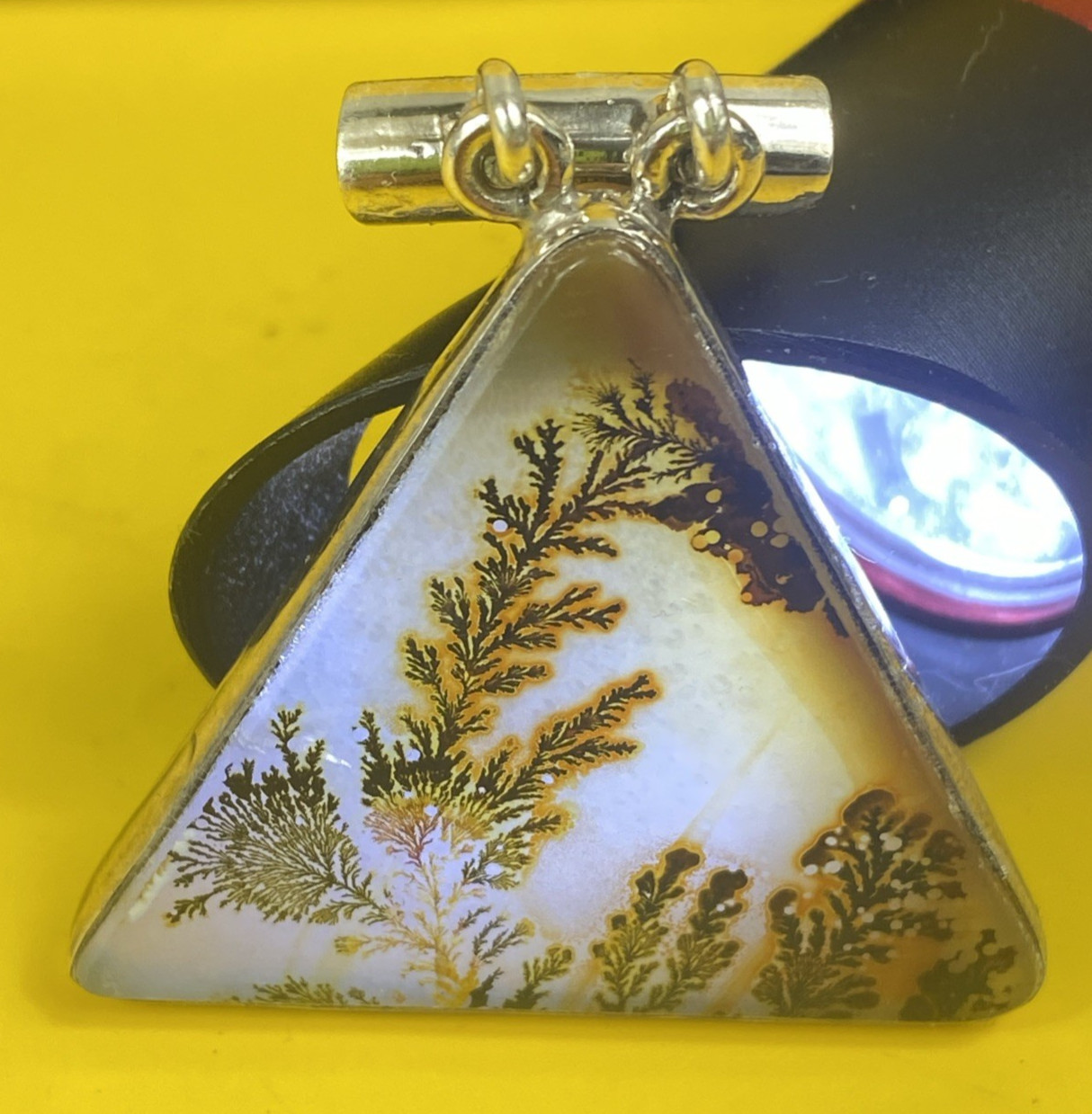 One of a Kind Dendritic Landscape Agate Triangle in Our Sterling Silver Pendant