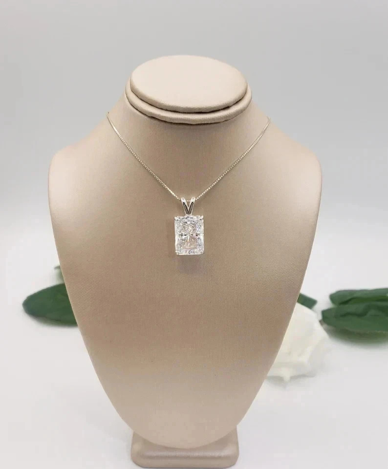 3.50Ct Radiant-Cut Moissanite Solitaire Pendant Necklace 14k White Gold Plated