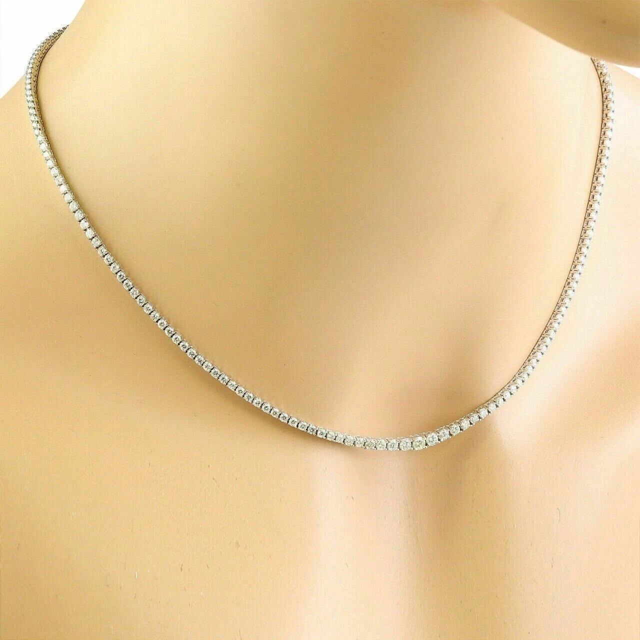 18Ct Round Cut 4 Prong 3mm Lab Created Diamond Tennis Necklace 18″