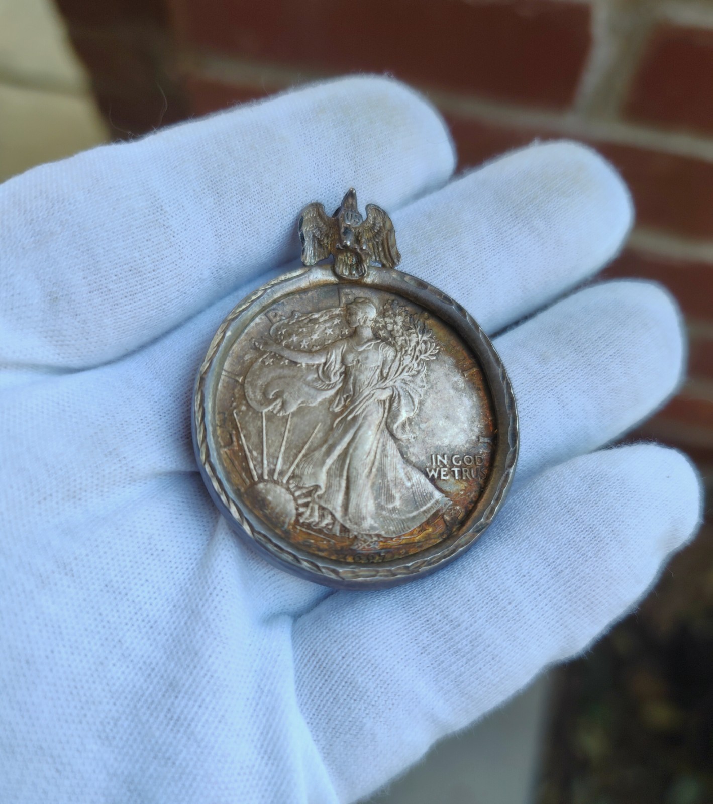 1987 American Silver Eagle 1 oz .999 Coin Pendant w/ Handmade Sterling Bezel