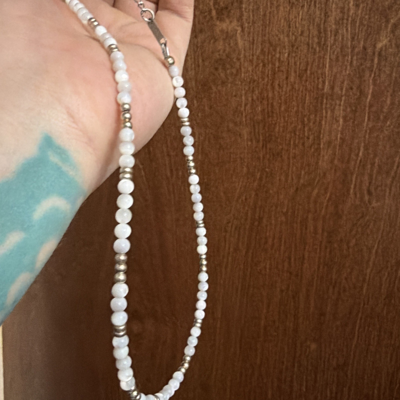 Mother Of Pearl And Sterling Silver Necklace 18 Inch With 2 Inch Extender
