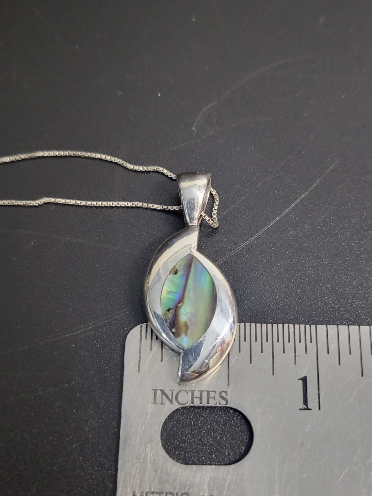 Abalone Asymmetrical VTG Pendant On Nice Italian Sterling Silver 18′ Box Chain