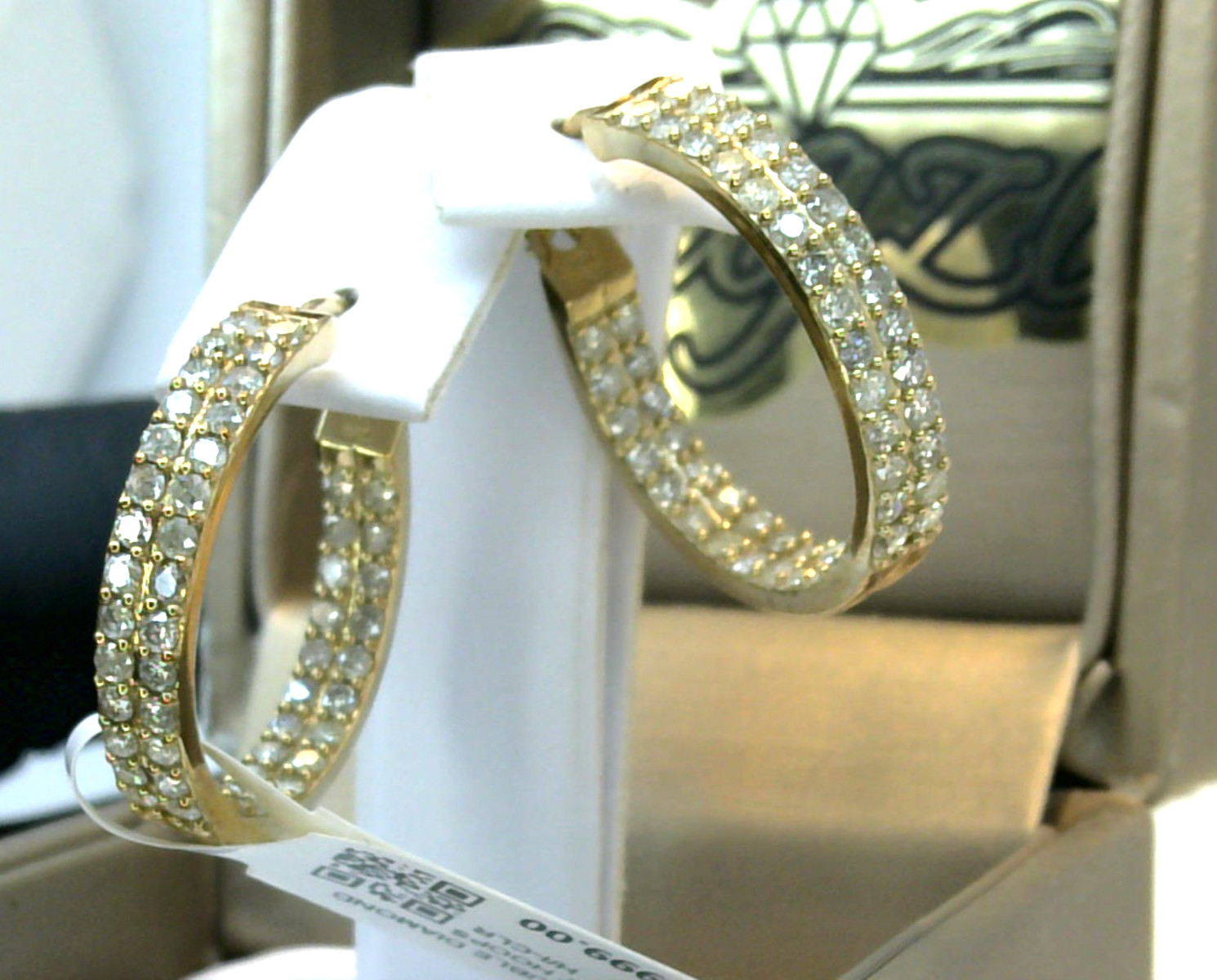$3999-2CTTW💥CERTIFIED NATURAL Diamond INSIDE OUT HOOP EARRINGS💥10K YELLOW GOLD