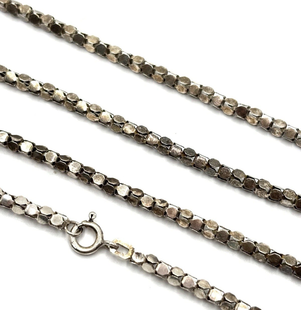 Vintage 835 German Silver 3.5mm Beaded Snake Curb Chain Necklace 37”