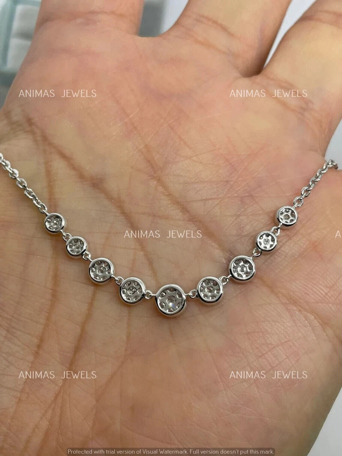 1 CT Round Real VVS1 Moissanite Choker Halo Women’s Necklace 925 Sterling Silver