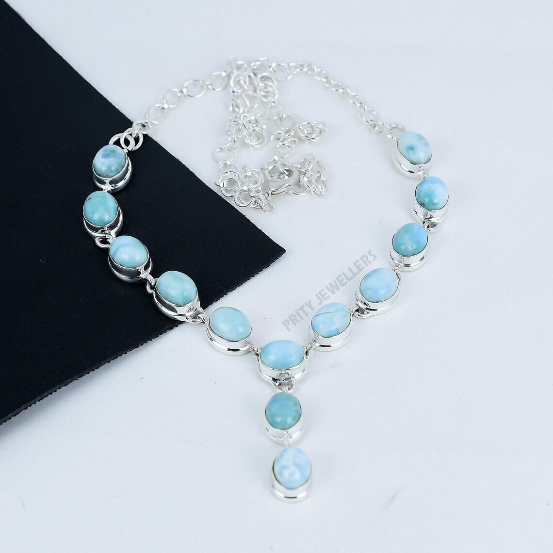 Larimar Natural Gemstone Necklace 925 Sterling Silver Handmade Jewelry For Gift