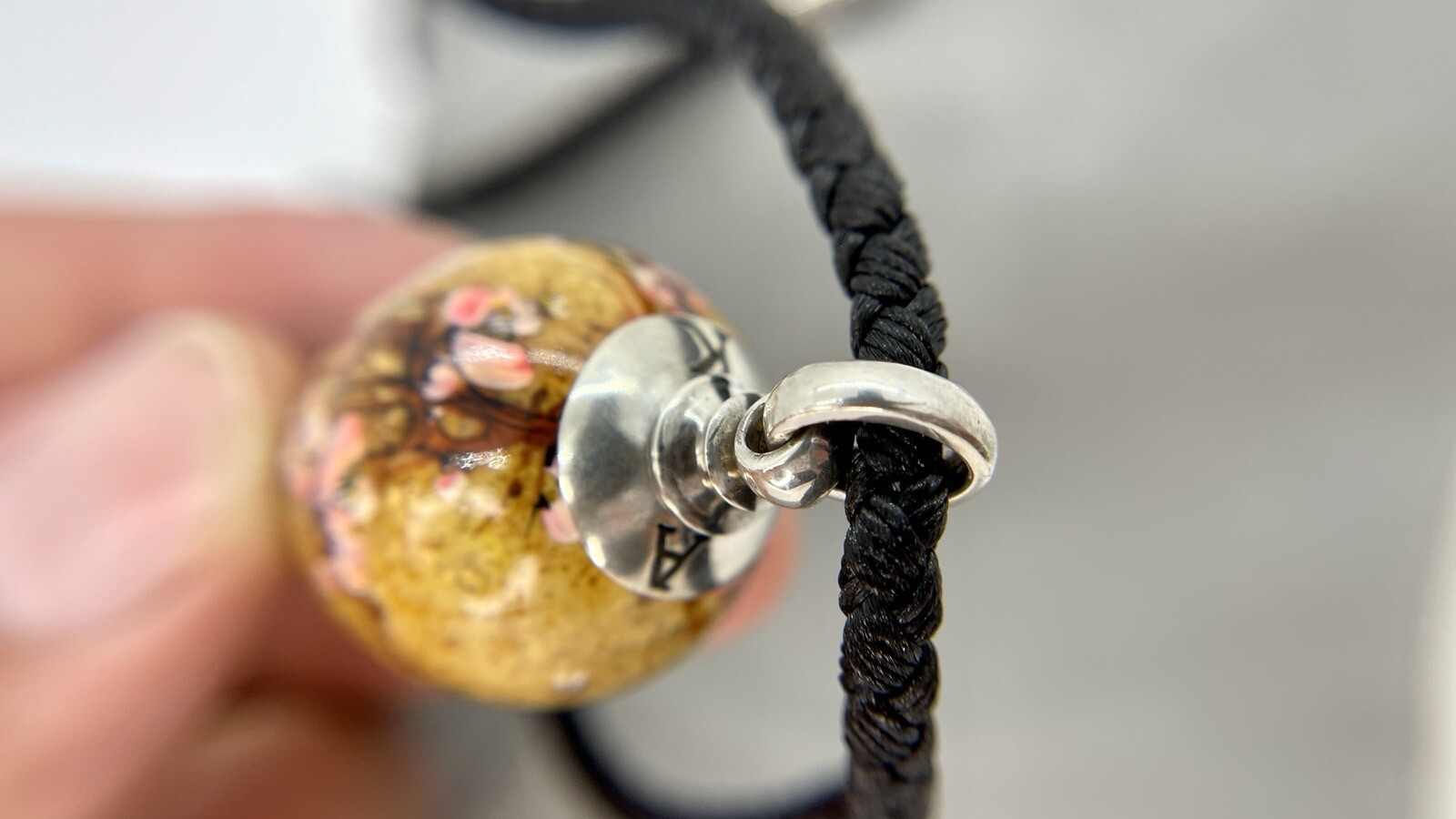 Sakura Tree Flowers Pendant Amber Silk Black Necklace Art Work Handmade Gift Jam