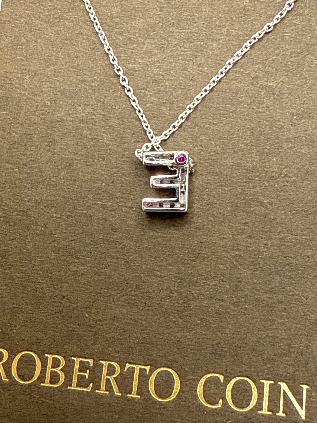 Roberto Coin “Tiny Treasures Love Letter” 18k White Gold Diamond Block Letter E