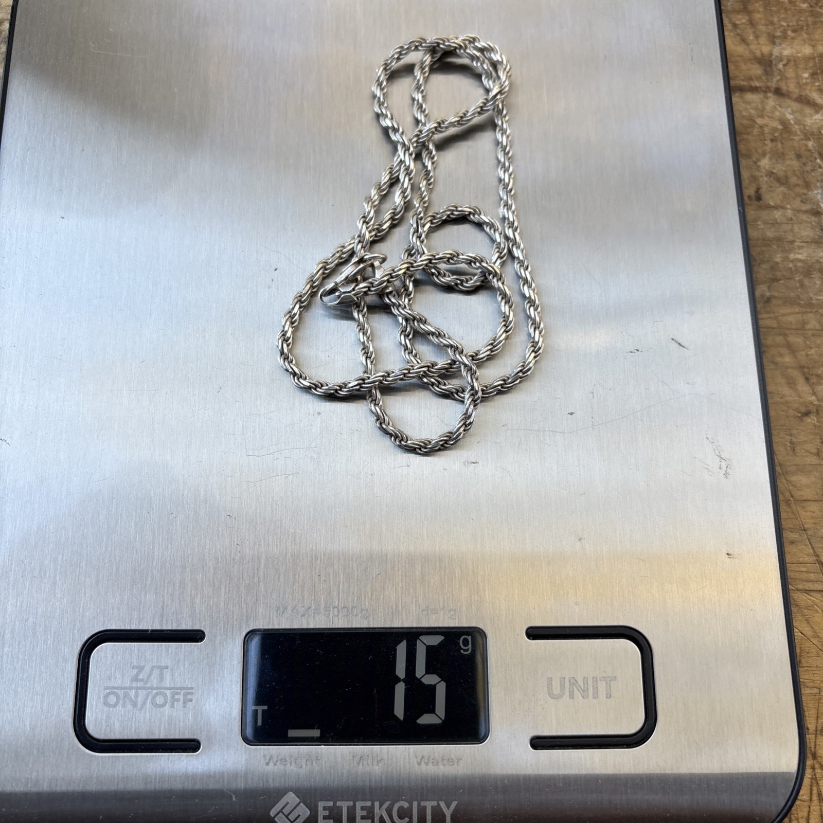 Vintage Sterling 925 Solid Silver Rope Necklace. 15 gr. 22 Inches. Made In Italy
