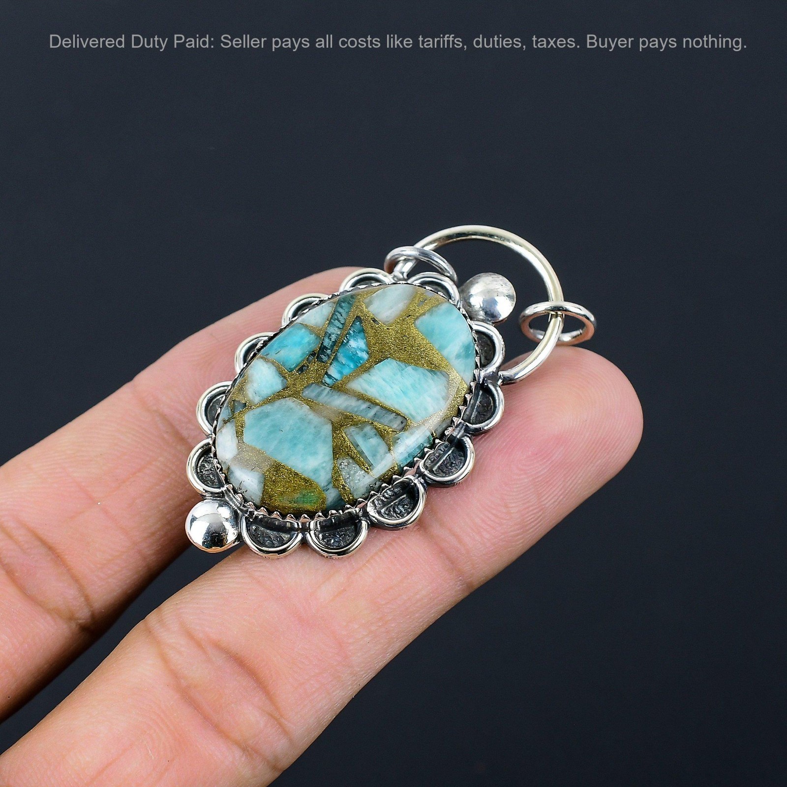 Natural Copper Amazonite Anniversary Birthday Wedding Trendy Pendant 925 Silver