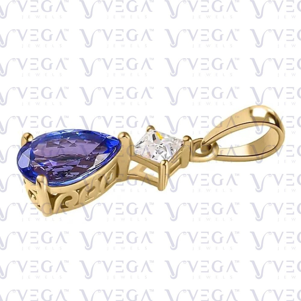 5.50ct Pear Cut Natural Tanzanite Gemstones Diamond Pendant Real 14K Yellow Gold