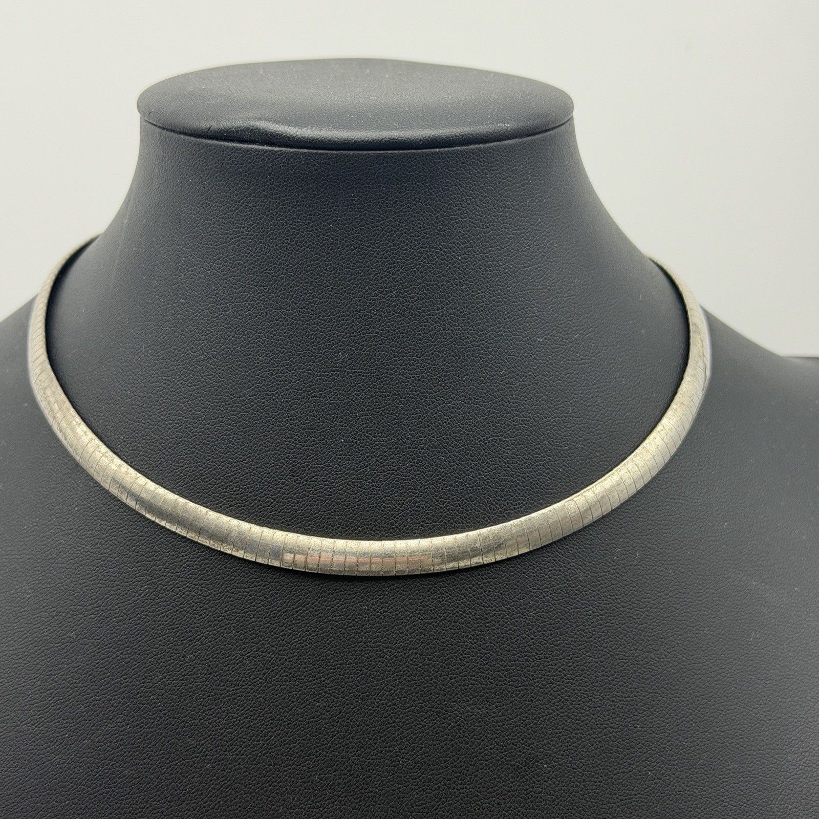 READ Vintage 925 Sterling Italian 6mm Omega Chain Choker Silver Necklace 15″