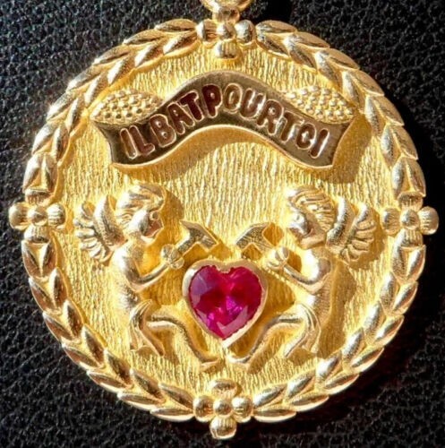 Vintage 0.20Ct Lab Created Ruby AUGIS Women’s /MenPendant 14K Yellow Gold Finish