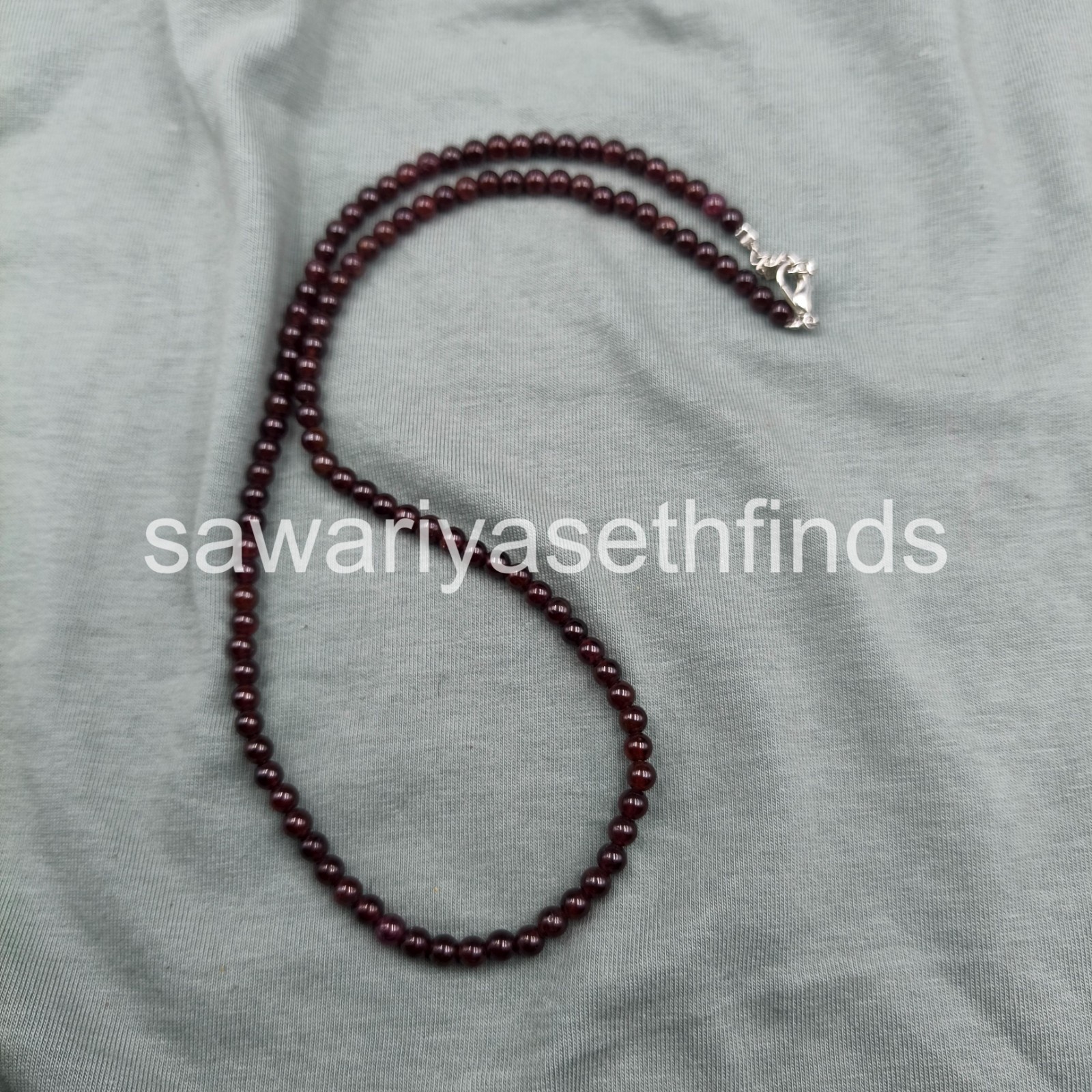 Red Garnet 3mm Smooth Round Beaded Necklace, Sterling Silver Clasp, January Birt