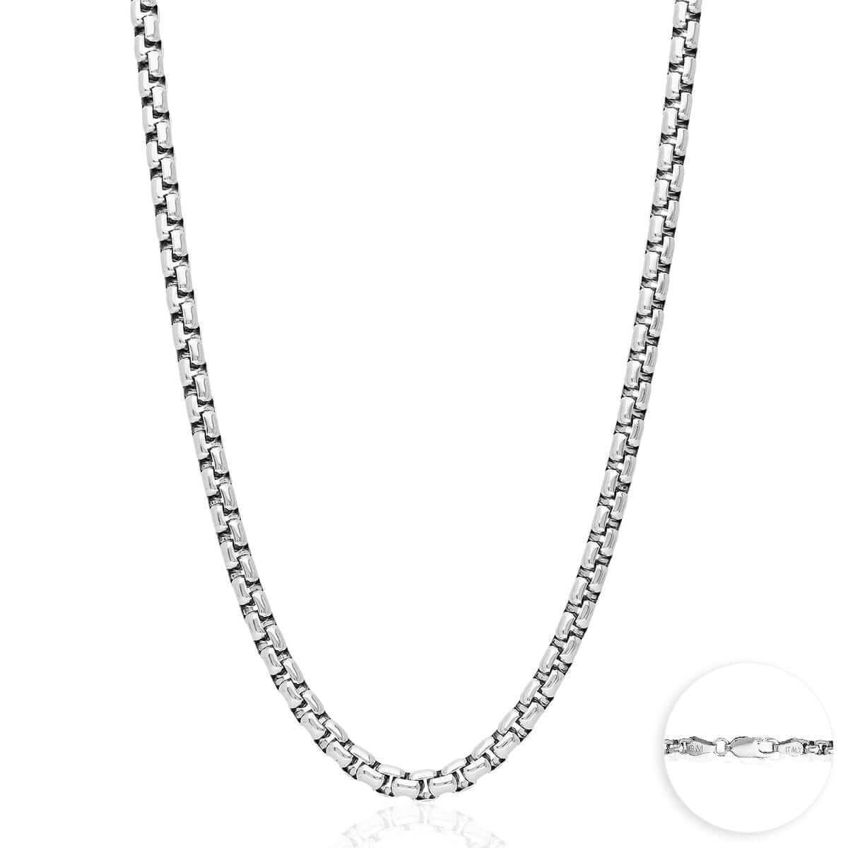 925 Sterling Silver Rhodium Italian Solid Round Box Chain 0.85-3.7mm 16-30″