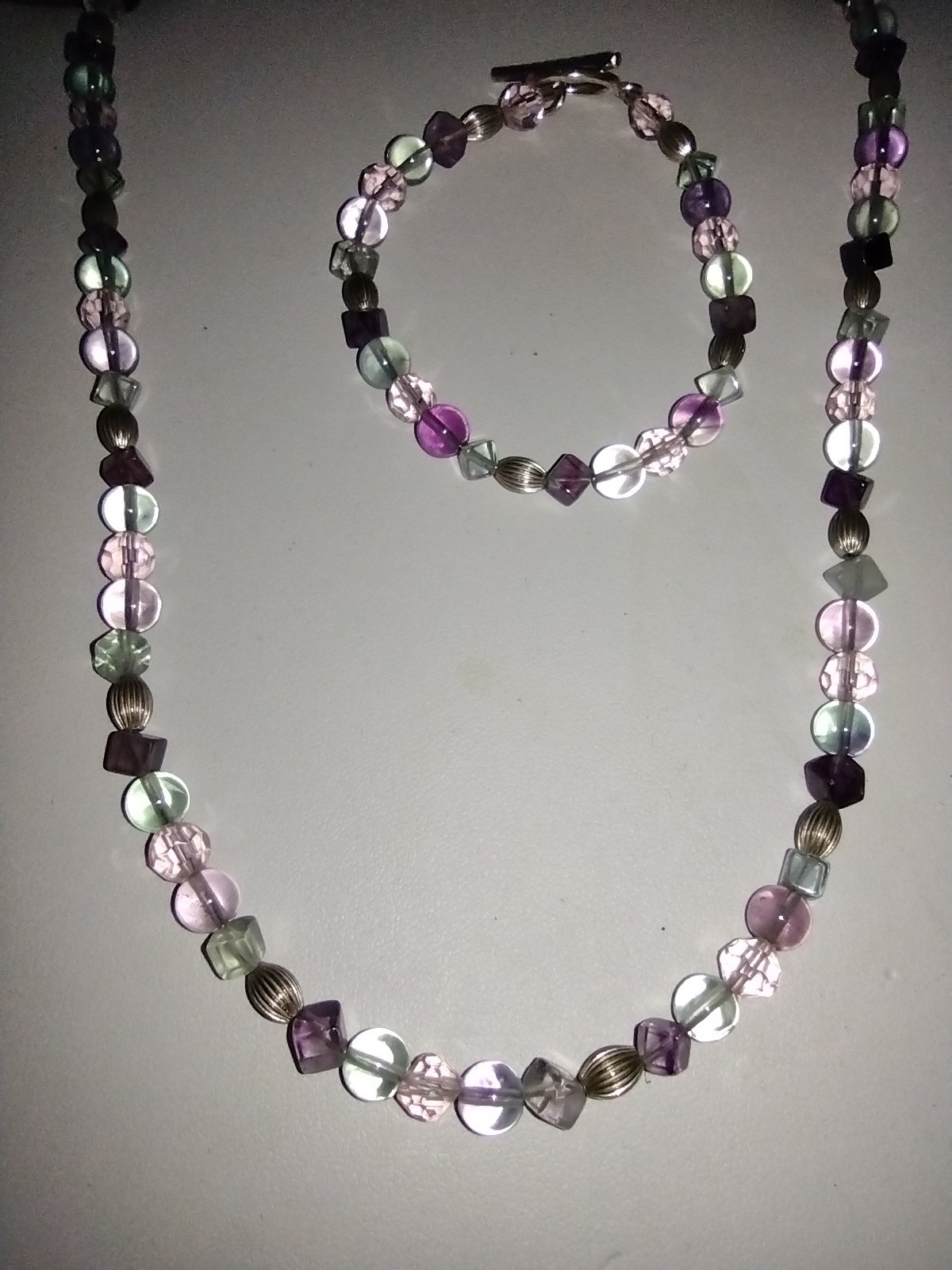925 Sterling Silver Stone & Glass 18″ Necklace & 6.25″ Bracelet Set