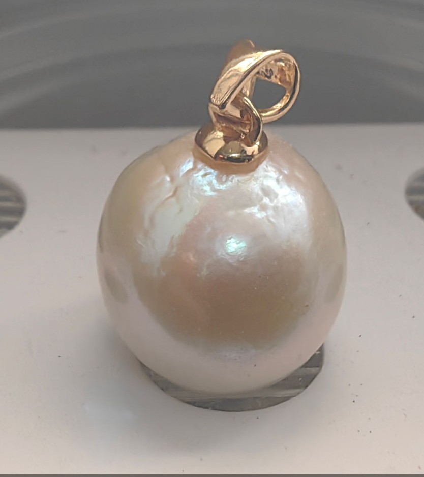 HUGE NATURAL SOUTH SEA AAA 13MM WHITE pearl pendant 14K Yellow Gold
