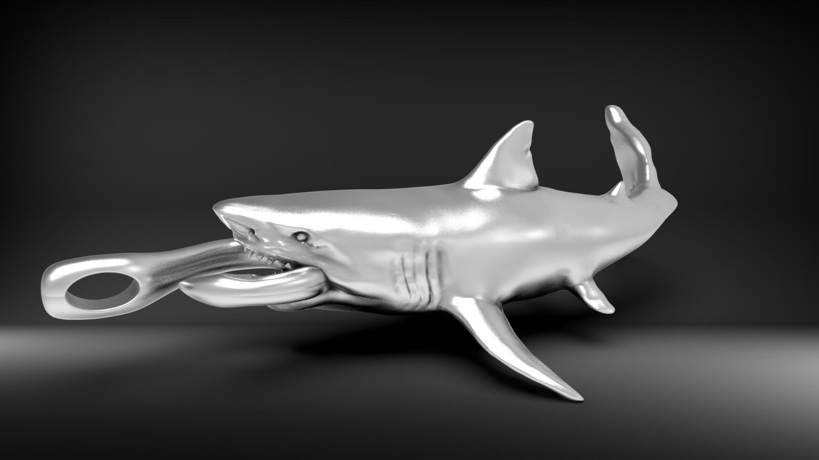 Great White Shark Pendant 999 Fine Silver 40mm Hook Design Fishing Line Bail