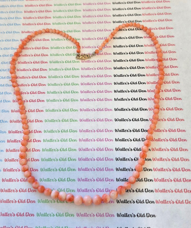 Hawaiian Pink Coral Necklace, 21″, Angel-Skin Color, From Maui In Mid-1980s