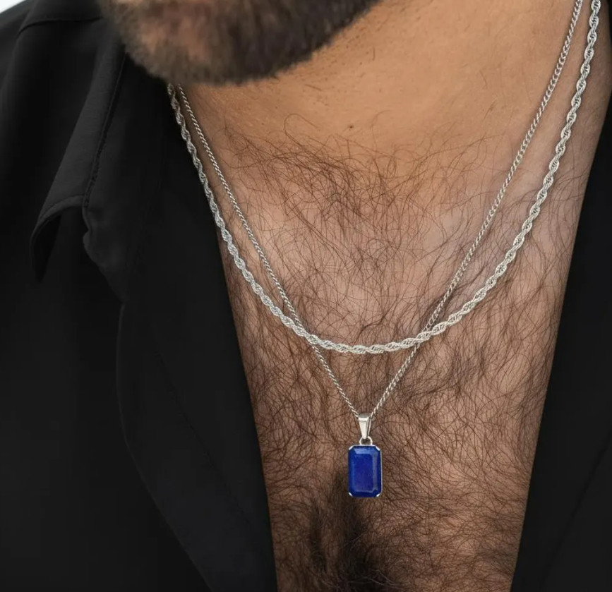 Solid 925Sterling Silver Genuine Blue Lapis Lazuli Pendant Birthday Gift Jewelry