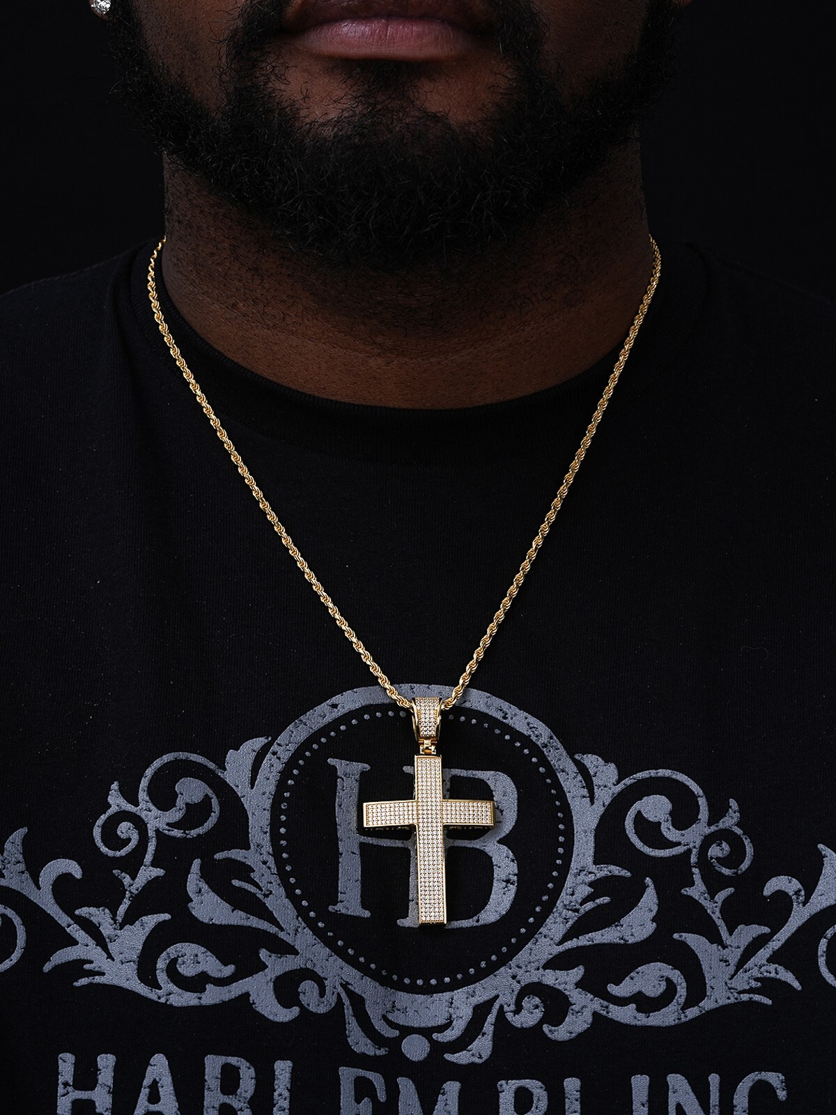 14k Gold Plated Solid 925 Silver Mens Large Cross CZ 3.25” BIG Hip Hop