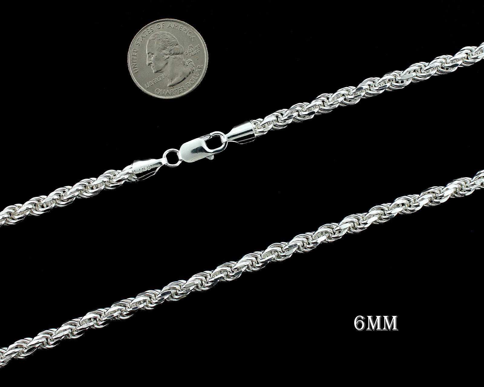 6MM Solid 925 Sterling Silver Italian DIAMOND CUT ROPE CHAIN Necklace UNISEX