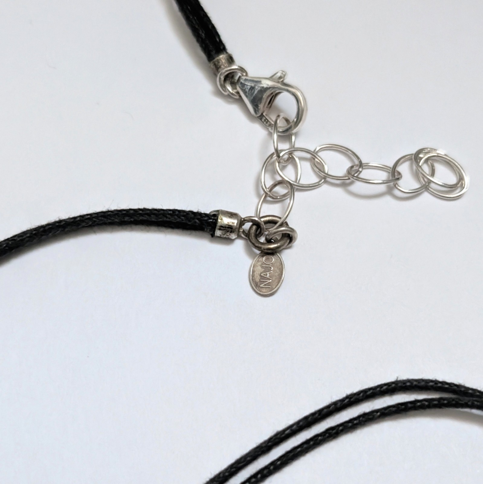Najo Sterling Silver Necklace Black Cord Organic Nugget Disc 925 Australia