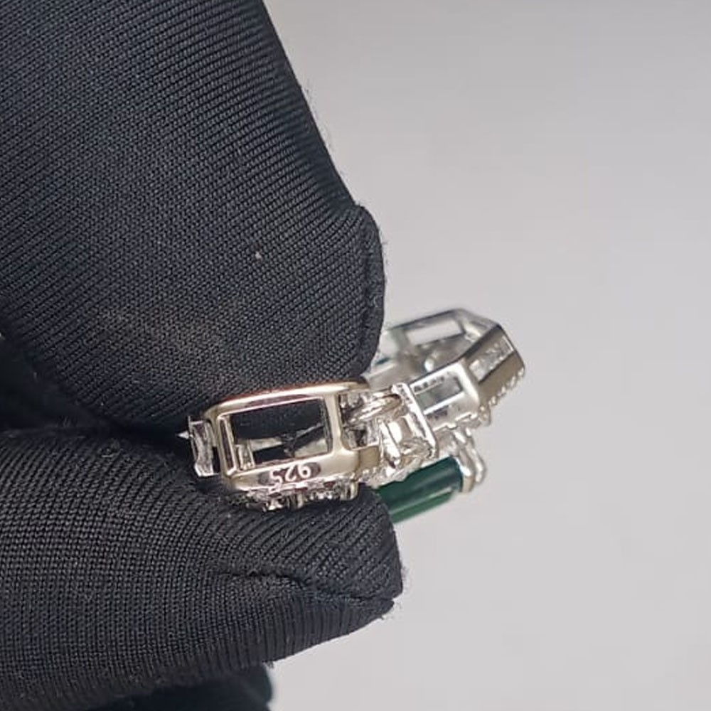 7Ct Emerald Cut Natural Green Emerald and Diamond Pendant 18K White Gold Plated