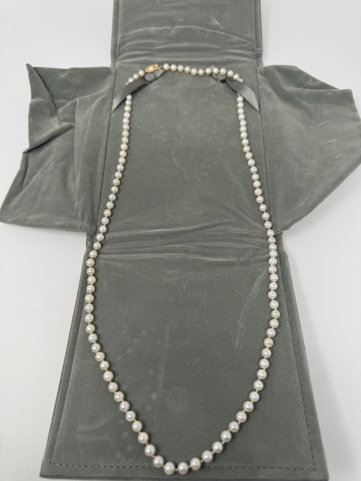 Vintage 30″ Real Pearl Necklace Stamped 14K Gold Filigree Clasp 6mm Strand